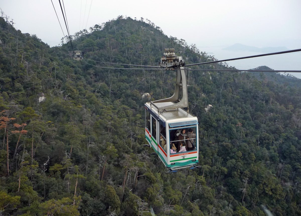 A cabin on the Shishiiwa line of the Miyajima Ropeway