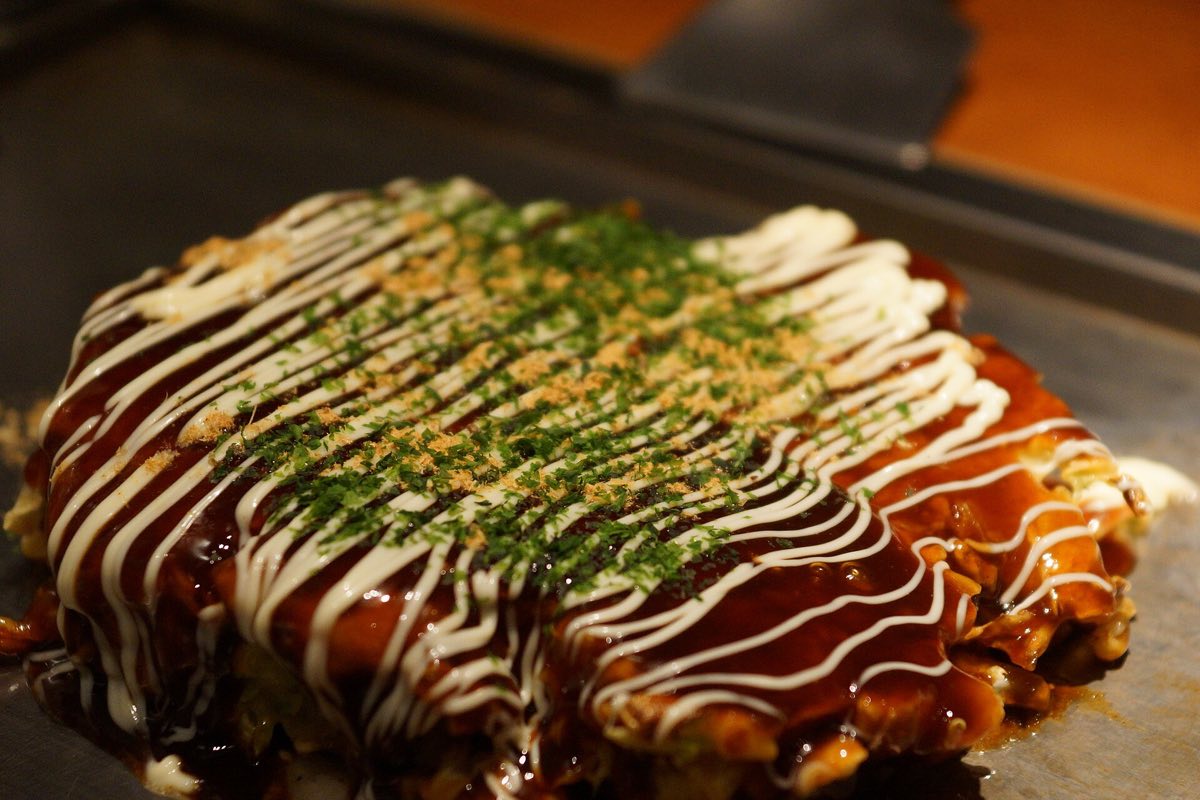Okonomiyaki on a teppan griddle