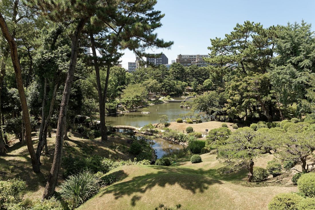 The pond and stepping stones of Shukkei-en garden, Hiroshima